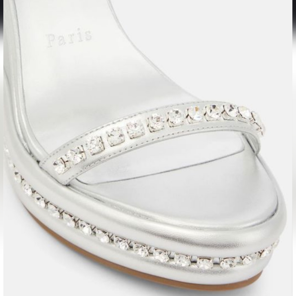 Christian Louboutin Silver Crystal-Embellished Wedge Sandals - Picture 4 of 12